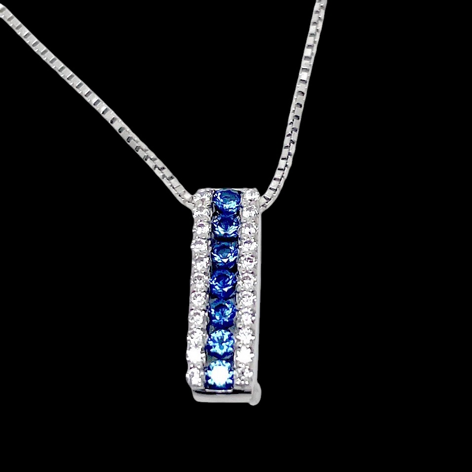 18kt White Gold Rectangular Pendant with Sapphires and Diamonds